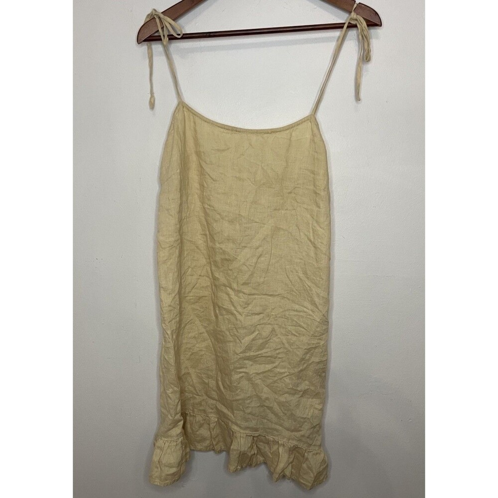 Rove Tan Linen Mini Dress Sleeveless Tie Straps Women's Large?